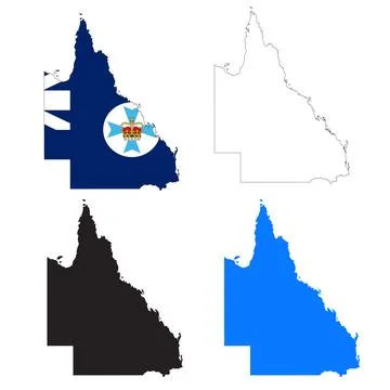 Queensland Map icon. Queensland Map Clipart. Queensland Flag Map sign. Stock Illustration