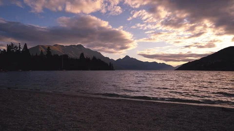 Queenstown Beach at sunset Stock Footage 129140651