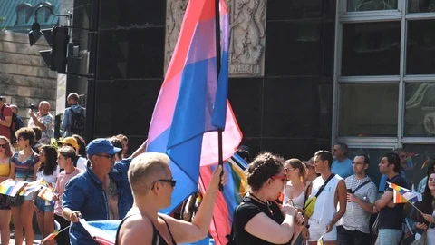 Queer Pride Flag Being Waved During The Gay Parade Stock Footage 93966058