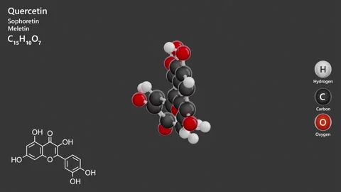 Quercetin. 3D model.  C15H10O7. Gray background. 3D render Stock-Footage 292887857