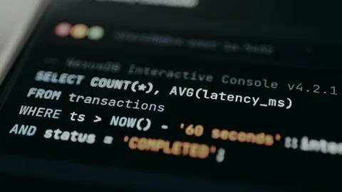 Query Console, SQL terminal with cycling queries on Execute Stock Footage 331572752
