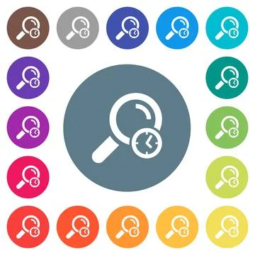Query time flat white icons on round color backgrounds Stock Illustration