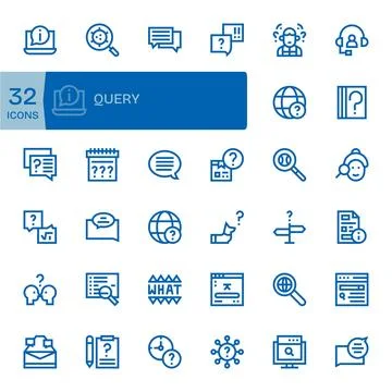 Query Vector Icon Collection featuring 32 Pixel Optimized 64x64 Bold Line D.. Stock Illustration