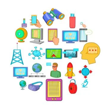 Querying data icons set, cartoon style Illustrazione stock