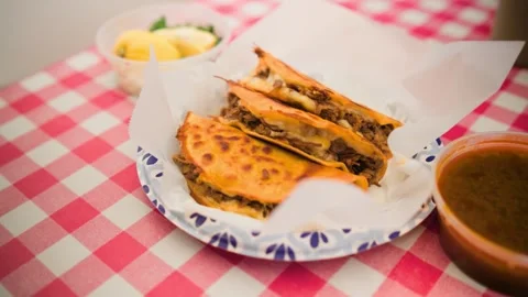 Quesabirria Tacos Presentation On Table Stock Footage 342163789