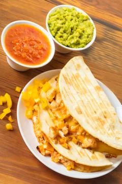 Quesadilla and two sauce Stock Photos