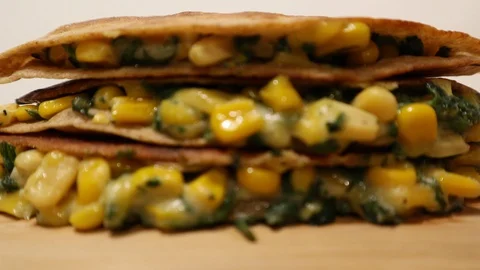Quesadilla Corn Spinach Taken Out of Frame RT Motion Stock Footage 128015657
