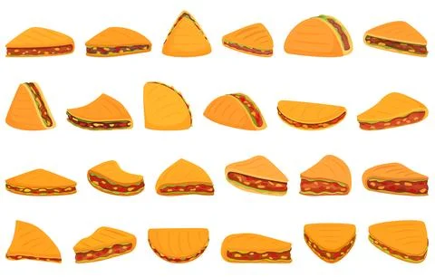 Quesadilla icons set cartoon vector. Food restaurant Illustrazione stock