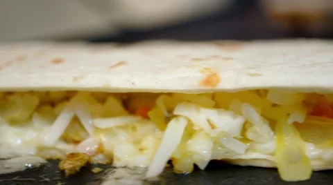 Quesadilla Sizzling on Griddle Stock Footage 46516973