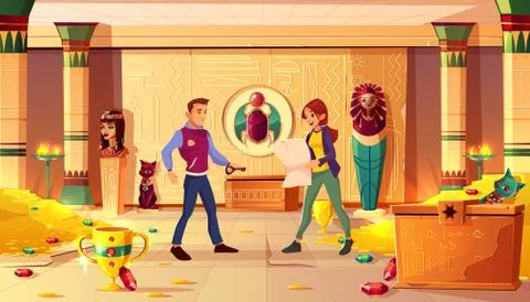Quest escape room, Egypt pharaoh tomb with people. イラスト素材