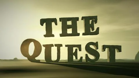 The Quest Mossy 3D Stone Text in Misty Jungle Ruins Stock Illustration