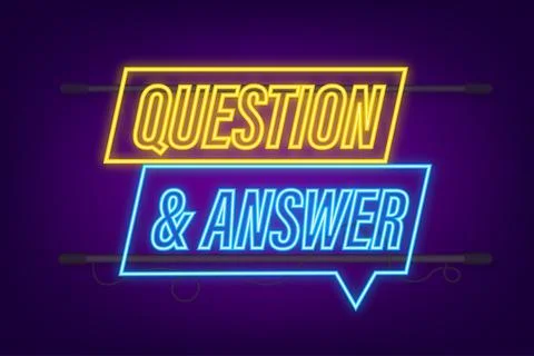 Question and Answer banner. Neon icon. Megaphone banner. Web design. Vector Illustrazione stock