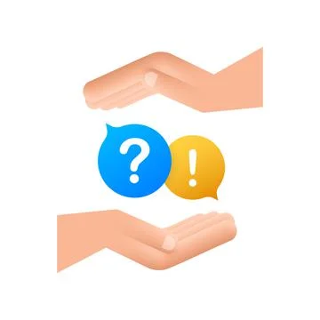 Question and Answer Bubble Chat hanging over hands on white background. Vector Stock Illustration