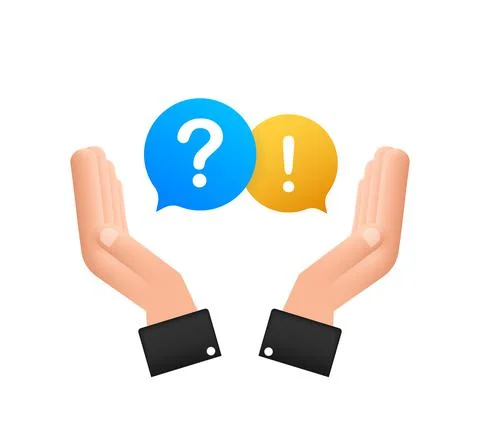 Question and Answer Bubble Chat hanging over hands on white background. Vector Stock Illustration