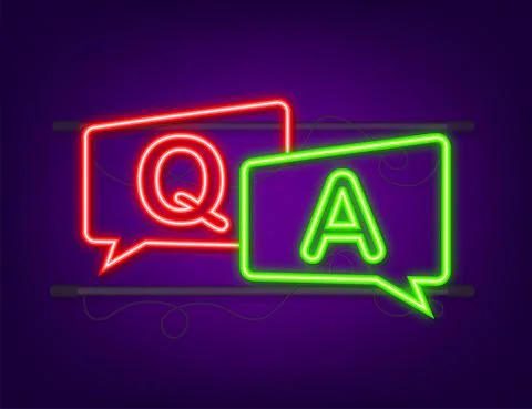 Question and Answer Bubble Chat. Neon icon. Vector stock illustration Illustrazione stock