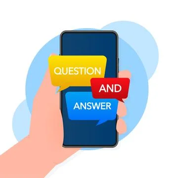 Question and Answer Bubble Chat icon on screen of smartphone. Vector Illustrazione stock