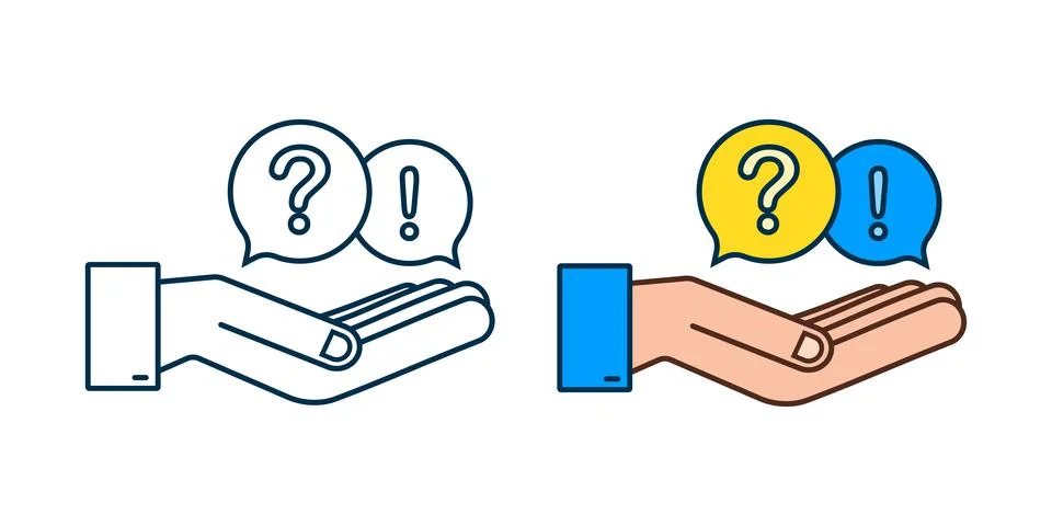 Question and Answer Bubble Chat hanging over hands on white background. Vector イラスト素材