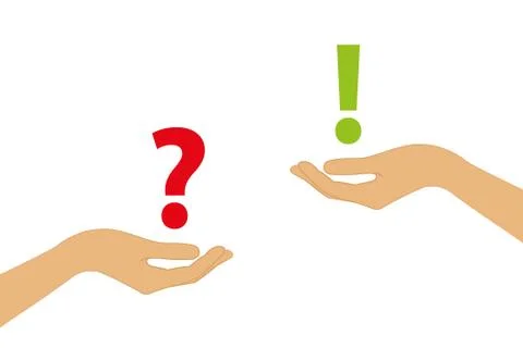 Question and answer change concept with human hands Stock Illustration