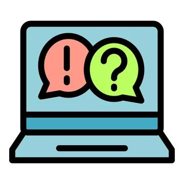 Question and answer chat bubbles displaying on laptop screen Stock Illustration