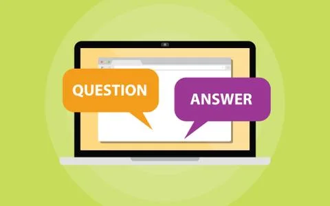 Question and answer chat concept on laptop screen Stock Illustration