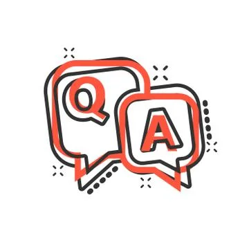 Question and answer icon in comic style. Discussion speech bubble vector cart Stock Illustration
