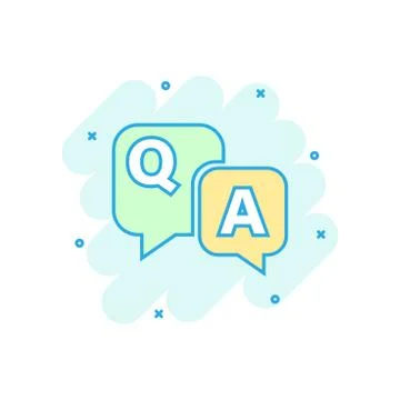 Question and answer icon in comic style. Discussion speech bubble vector cart Stock Illustration