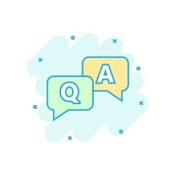Question and answer icon in comic style. Discussion speech bubble vector cart Stock Illustration