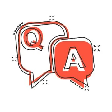 Question and answer icon in comic style. Discussion speech bubble vector cart Stock Illustration