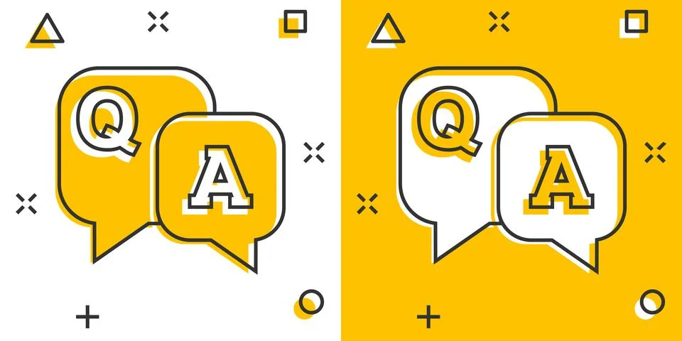 Question and answer icon in comic style. Discussion speech bubble vector cart Stock Illustration