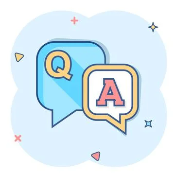 Question and answer icon in comic style. Discussion speech bubble vector cart Stock Illustration
