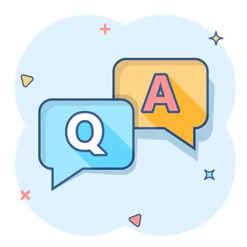 Question and answer icon in comic style. Discussion speech bubble vector cart Stock Illustration