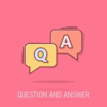 Question and answer icon in comic style. Discussion speech bubble vector ca.. Stock Illustration
