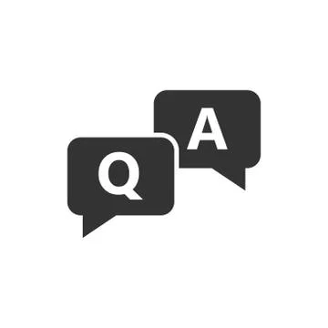 Question and answer icon in flat style. Discussion speech bubble vector illus Illustrazione stock