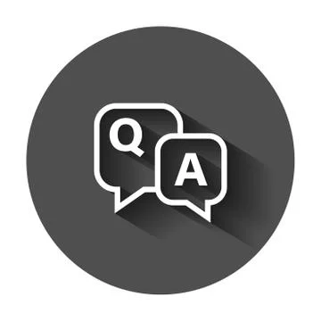 Question and answer icon in flat style. Discussion speech bubble vector illus Stock Illustration