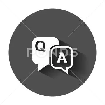 Question and answer icon in flat style. Discussion speech bubble vector illus Stock Illustration