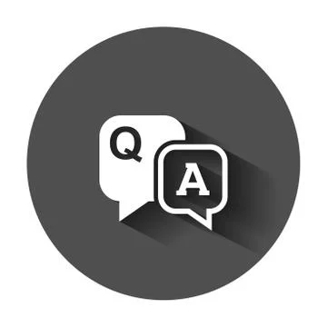 Question and answer icon in flat style. Discussion speech bubble vector illus Stock Illustration