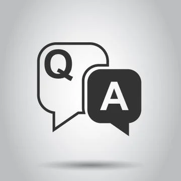 Question and answer icon in flat style. Discussion speech bubble vector illus Stock Illustration