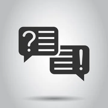 Question and answer icon in flat style. Dialog speech bubble vector illustrat Illustrazione stock