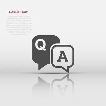 Question and answer icon in flat style. Discussion speech bubble vector ill.. Stock Illustration