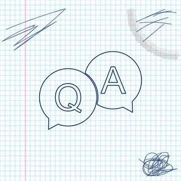 Question and Answer mark in speech bubble line sketch icon isolated on white Illustrazione stock