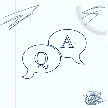 Question and Answer mark in speech bubble line sketch icon isolated on white Illustrazione stock