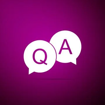 Question and Answer mark in speech bubble icon isolated on purple backgroun.. Stock Illustration