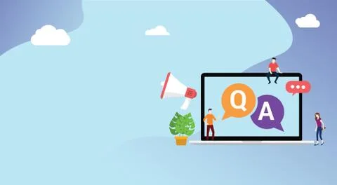 Question and ask or qa for customer support with free space for text and lapt Stock Illustration