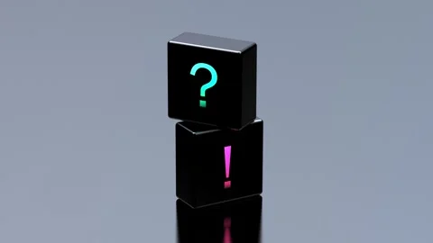 Question and exclamation mark glowing on cubes, abstraction,animation.3D render Stock Footage 267040358