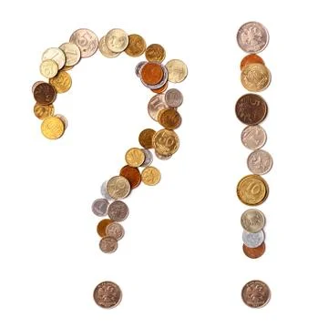 Question and exclamation marks from coins Stock Photos