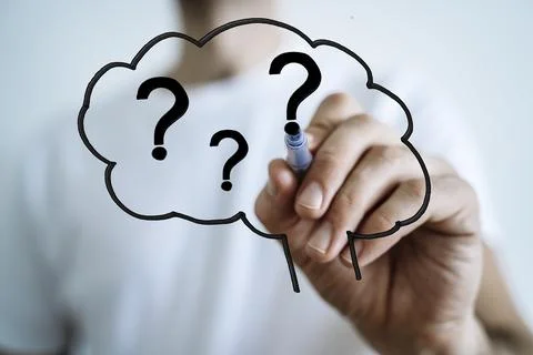 Question and head. Decision, brain, mind concept background. Psychology Stock Photos