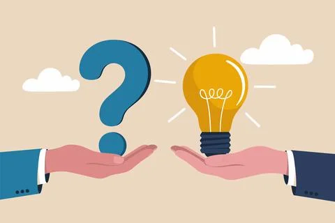 Question and Idea Concept with Hands Holding Symbols. Stock Illustration