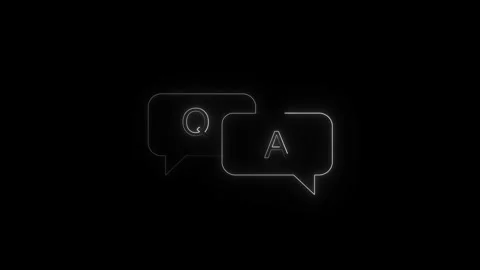 Question answer chat bubble glowing speech icons, black empty space, and simple Stock Footage 340568525