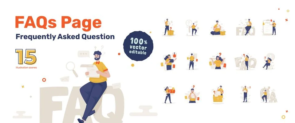 Question answer for FAQ website page illustration set Stock-Illustration
