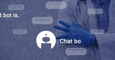 Question appearing Dr standing with stethoscope robot answering chat icons Stock Footage 329551481